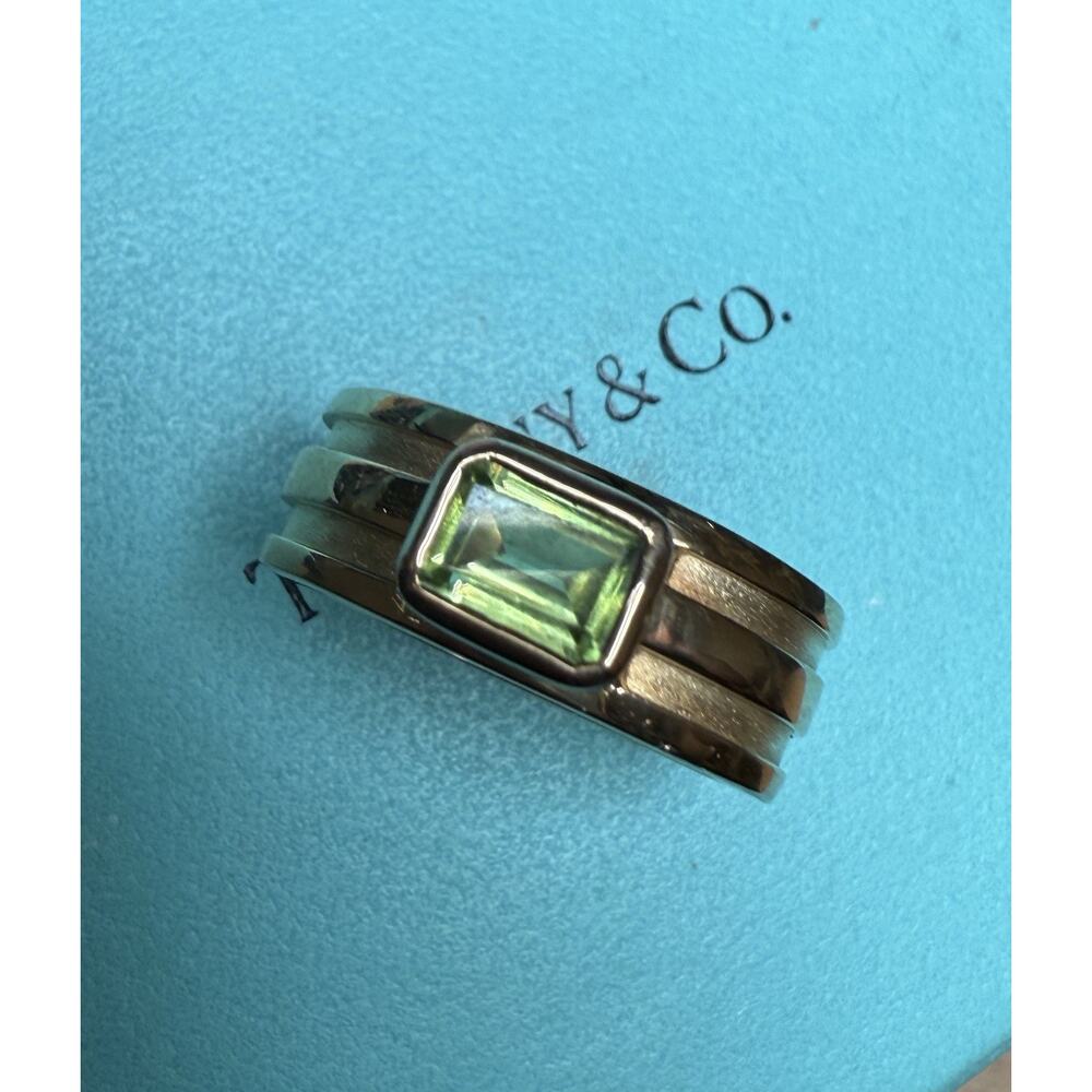 Tiffany & Co. 18k Gold 8mm Sparkle Green Gemstone Peridot Band Wide Ring 12.3g - Picture 4 of 16